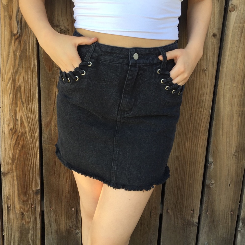 Black denim skirt